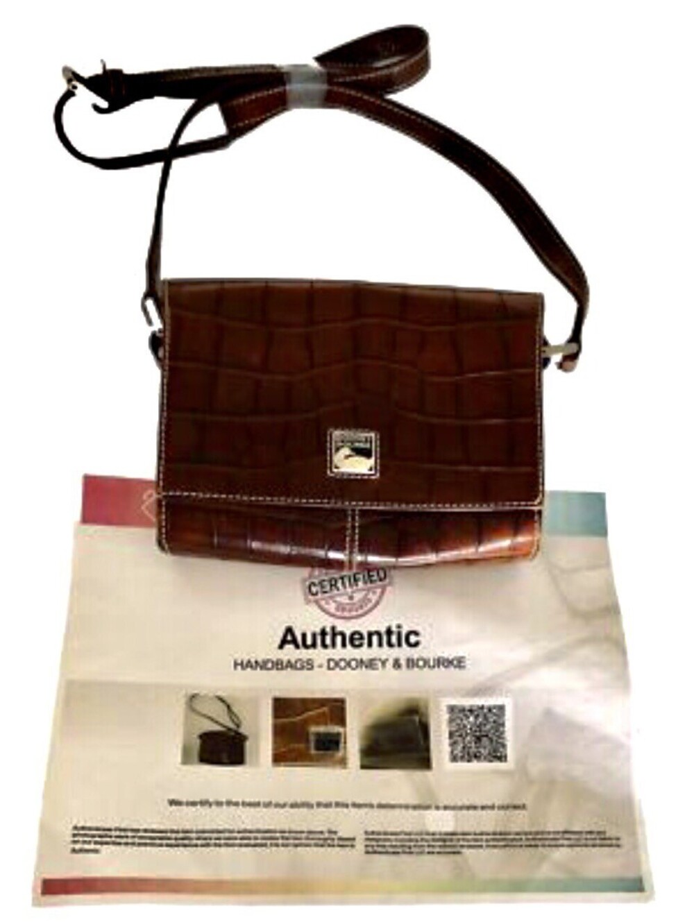 Vtg Dooney Bourke Handbag Mini Binocular Bag Croc Pattern Cognac Purse NWT/ COA